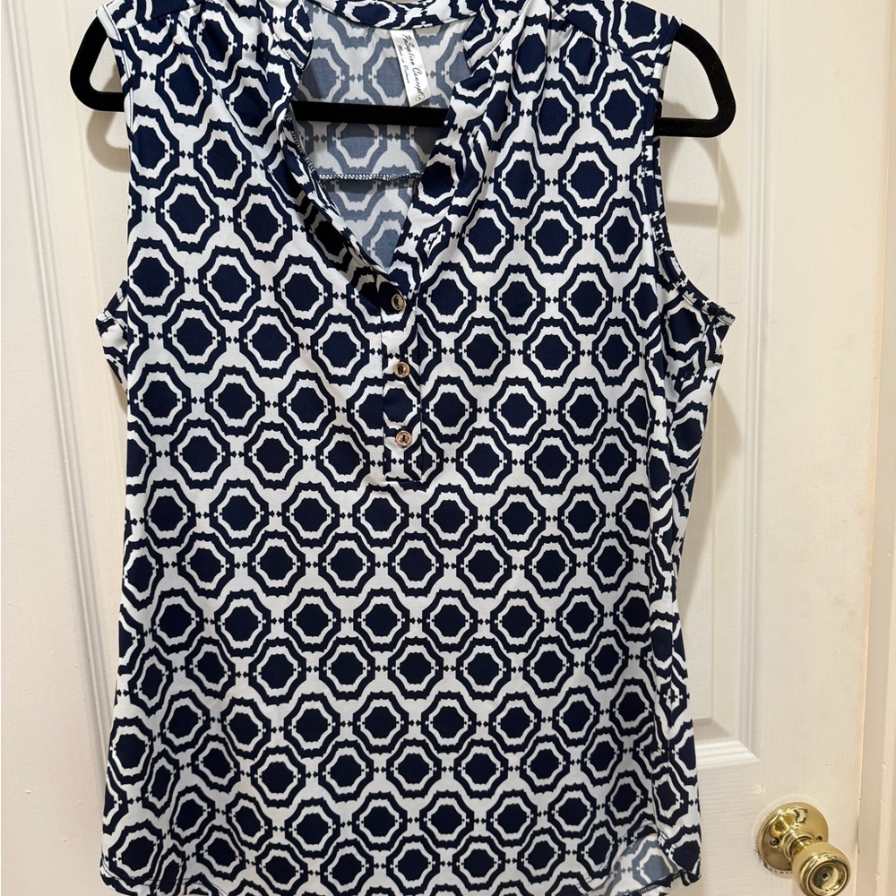 PerSeption Concept Moroccan Print V-Neck Sleeveless Blouse